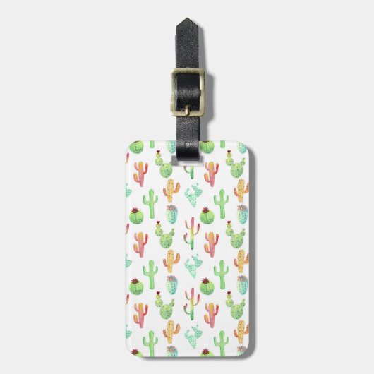 Cactus Pastel Waterverf Patroon Bagagelabel (Voorkant verticaal)