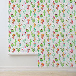 Cactus Pastel Waterverf Patroon Behang