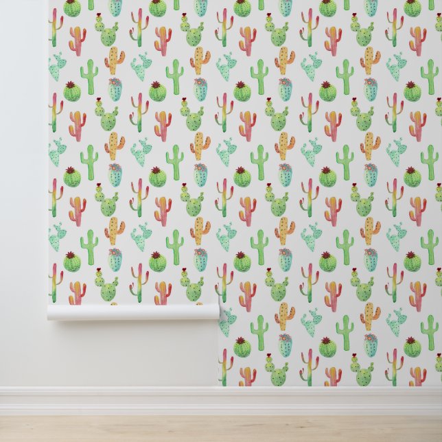Cactus Pastel Waterverf Patroon Behang (Applicatie)