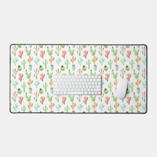 Cactus Pastel Waterverf Patroon Bureaumat (Keyboard & Muis)