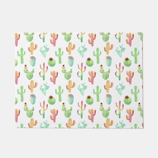 Cactus Pastel Waterverf Patroon Deurmat (Voorkant)