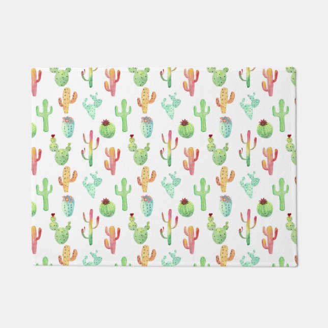 Cactus Pastel Waterverf Patroon Deurmat (Voorkant)