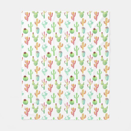 Cactus Pastel Waterverf Patroon Fleece Deken (Voorkant)