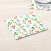 Cactus Pastel Waterverf Patroon Kartonnen Onderzetters (Schuin)