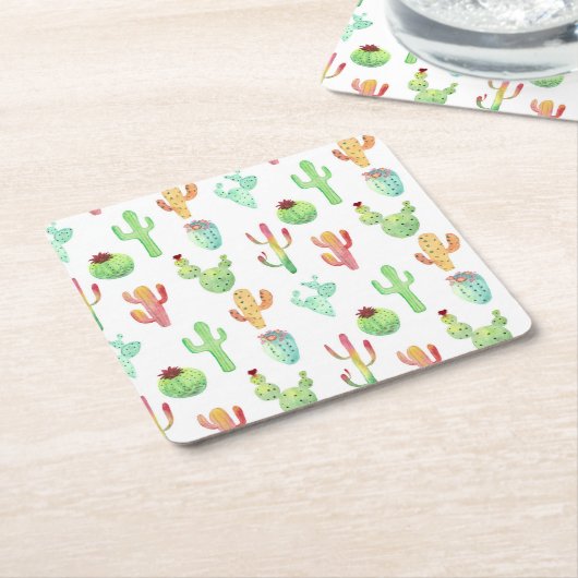 Cactus Pastel Waterverf Patroon Kartonnen Onderzetters (Schuin)