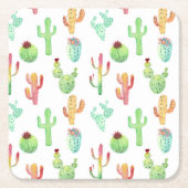 Cactus Pastel Waterverf Patroon Kartonnen Onderzetters (Voorkant)