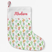 Cactus Pastel Waterverf Patroon Kleine Kerstsok (Voorkant)