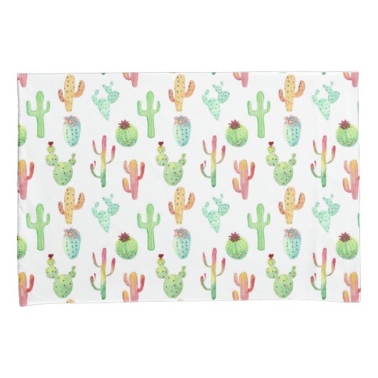 Cactus Pastel Waterverf Patroon Kussensloop (Voorkant-Rechts)