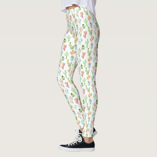 Cactus Pastel Waterverf Patroon Leggings (Links)