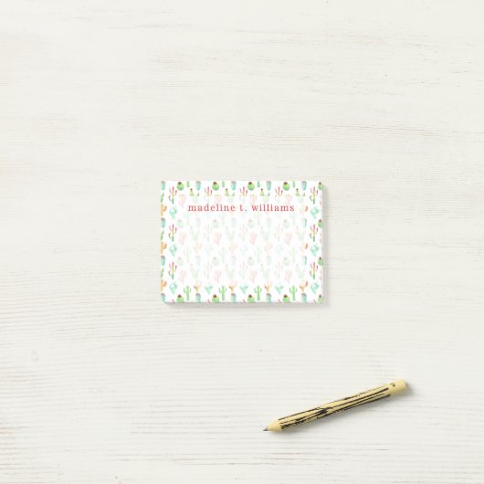 Cactus Pastel Waterverf Patroon Post-it® Notes (Op bureau)