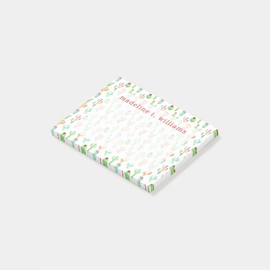 Cactus Pastel Waterverf Patroon Post-it® Notes (Schuin)