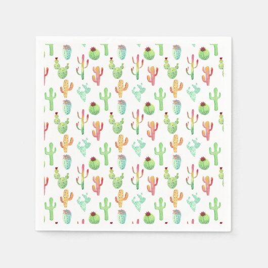 Cactus Pastel Waterverf Patroon Servetten (Voorkant)