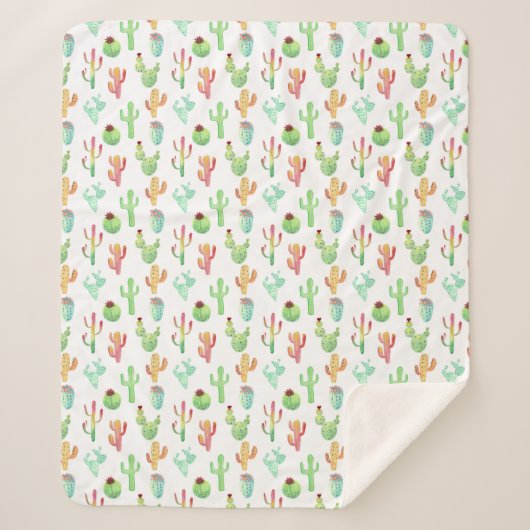 Cactus Pastel Waterverf Patroon Sherpa Deken (Voorkant)