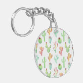 Cactus Pastel Waterverf Patroon Sleutelhanger (Voorkant Links)