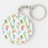 Cactus Pastel Waterverf Patroon Sleutelhanger (Achterkant)
