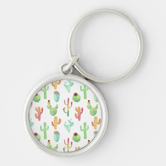 Cactus Pastel Waterverf Patroon Sleutelhanger (Voorkant)