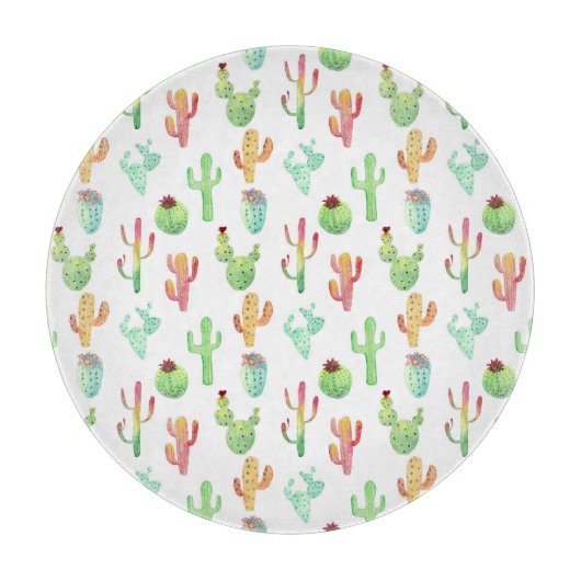 Cactus Pastel Waterverf Patroon Snijplank (Voorkant)