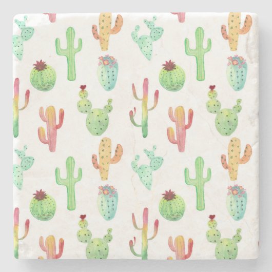Cactus Pastel Waterverf Patroon Stenen Onderzetter (Voorkant)