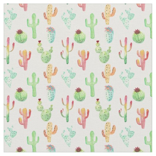Cactus Pastel Waterverf Patroon Stof (Close Up)