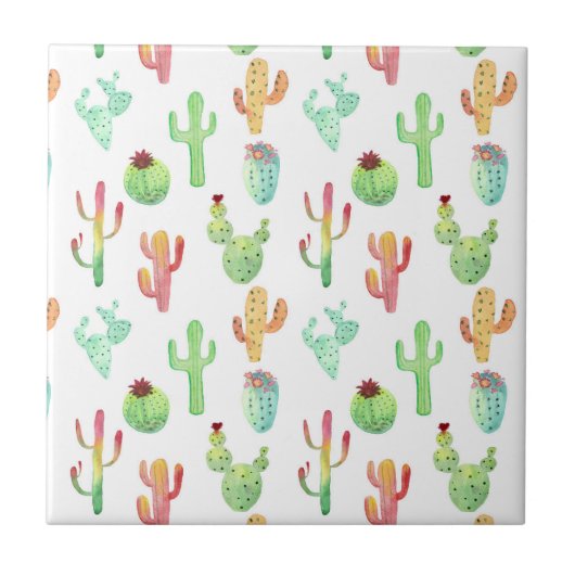 Cactus Pastel Waterverf Patroon Tegeltje (Voorkant)