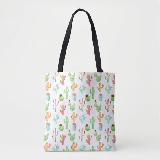 Cactus Pastel Waterverf Patroon Tote Bag (Voorkant)