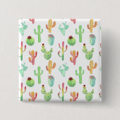 Cactus Pastel Waterverf Patroon Vierkante Button 5,1 Cm (Voorkant)