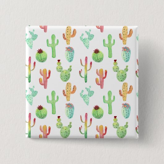 Cactus Pastel Waterverf Patroon Vierkante Button 5,1 Cm (Voorkant)