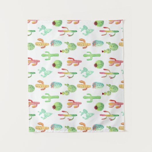 Cactus Pastel Waterverf Patroon Wandkleed (Voorkant)