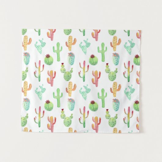 Cactus Pastel Waterverf Patroon Wandkleed (Voorkant (horizontaal))