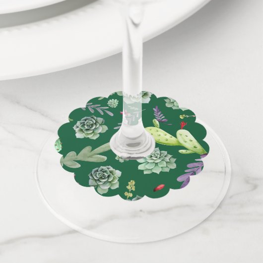 Cactus Patroon 3 Wijnglaslabel (Dichtbij)