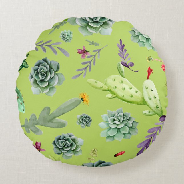 Cactus Patroon 6 Rond Kussen (Voorkant)