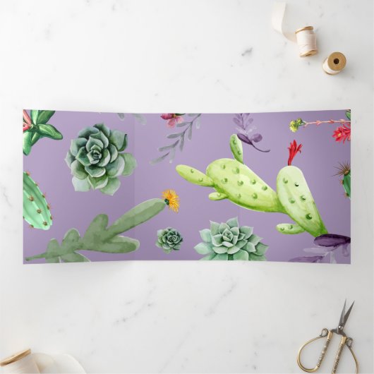 Cactus Patroon 7 Drieluik Wenskaart (Binnen)