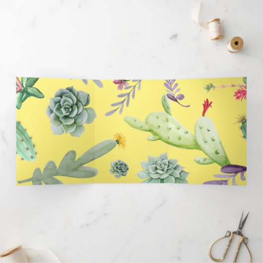 Cactus Patroon 9 Drieluik Wenskaart (Binnen)