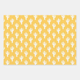 Cactus Patroon Geel Sinaasappel Blauw Woestijn Zui Inpakpapier Vel