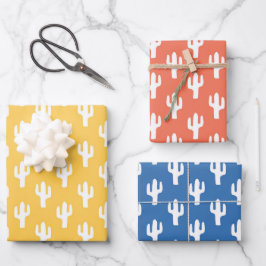 Cactus Patroon Geel Sinaasappel Blauw Woestijn Zui Inpakpapier Vel