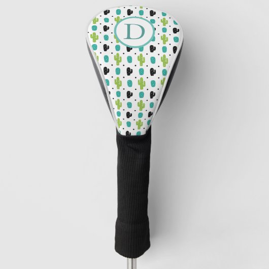Cactus patroon groene cyaan bloem golfheadcover (Voorkant)