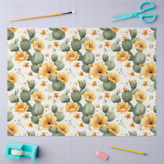 Cactus patroon met gele bloemen Decoupage Tissuepapier (Craft)