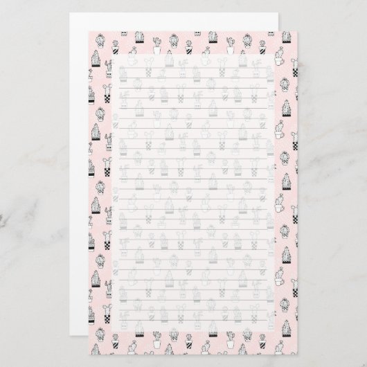 Cactus-patroon met handgetekende cactus briefpapier (Voorkant / Achterkant)