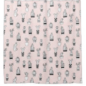 Cactus-patroon met handgetekende cactus douchegordijn (Voorkant)