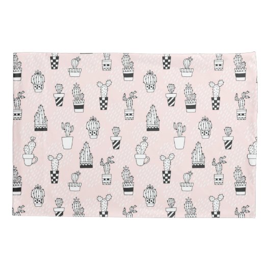 Cactus-patroon met handgetekende cactus kussensloop (Achterkant-Links)