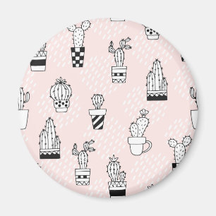 Cactus-patroon met handgetekende cactus magneet