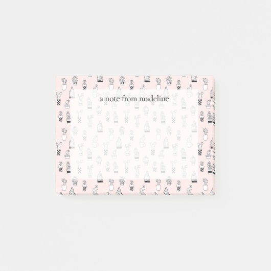 Cactus-patroon met handgetekende cactus post-it® notes (Voorkant)