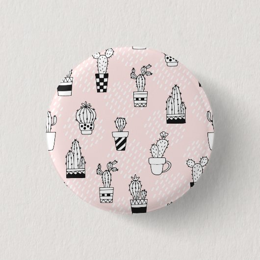 Cactus-patroon met handgetekende cactus ronde button 3,2 cm (Voorkant)