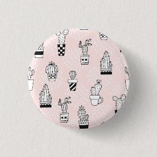 Cactus-patroon met handgetekende cactus ronde button 3,2 cm