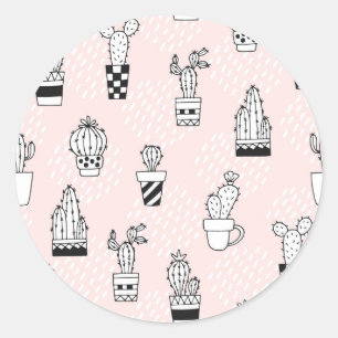 Cactus-patroon met handgetekende cactus ronde sticker