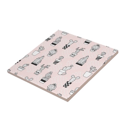 Cactus-patroon met handgetekende cactus tegeltje (Zijkant)