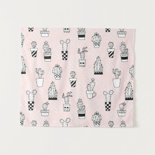 Cactus-patroon met handgetekende cactus wandkleed (Voorkant (horizontaal))