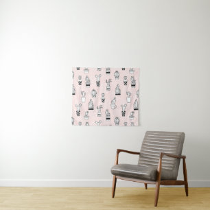 Cactus-patroon met handgetekende cactus wandkleed