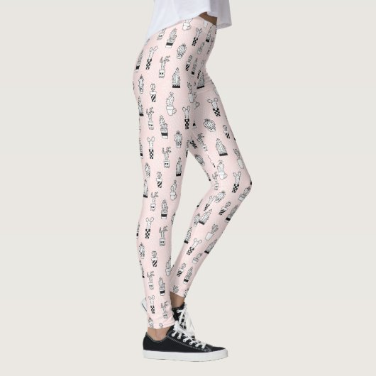 Cactus-patroon met handtekening bevestigen leggings (Rechts)