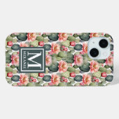Cactus patroon roze bloemen monogram Case-Mate iPhone case (Achterkant (horizontaal))